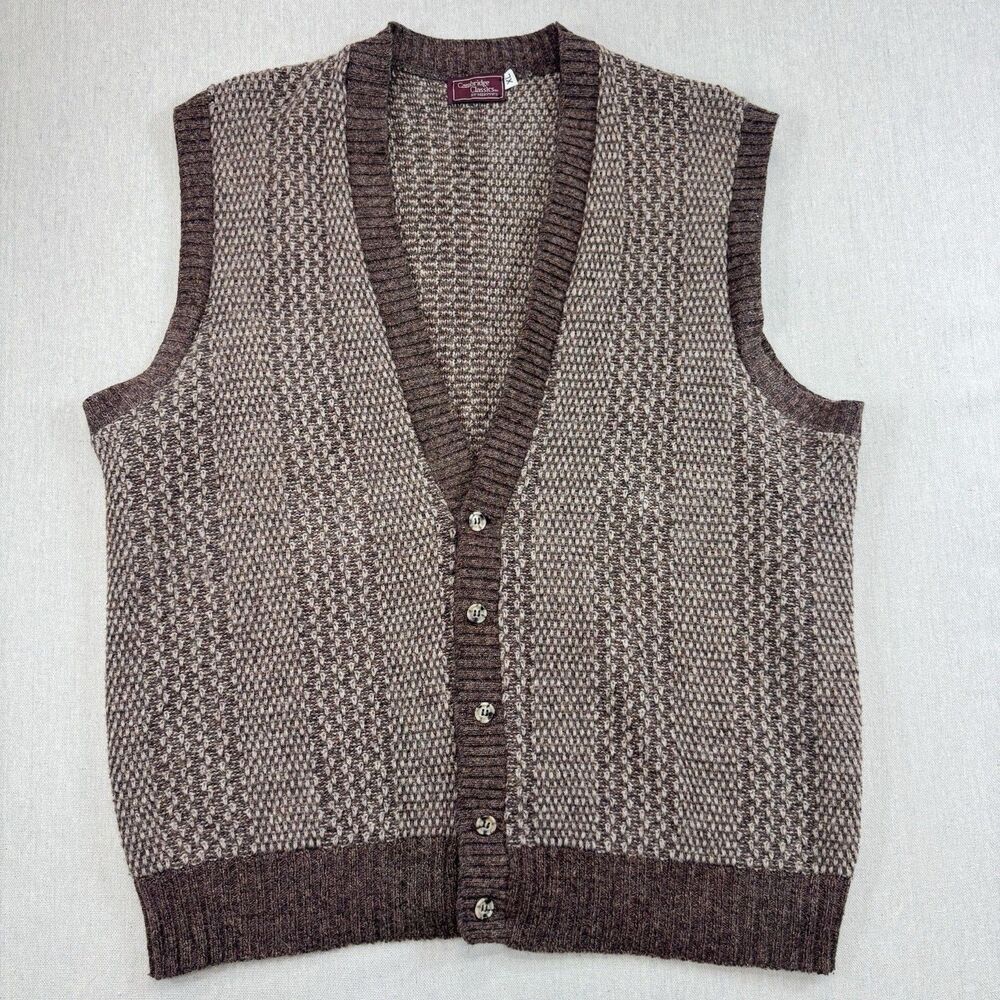 Vintage Cambridge Classics Mens XL Sweater Vest Brown Grandpa Button Knit 90s